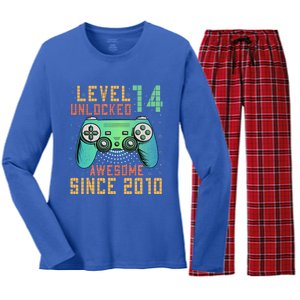 Level 14 Unlocked 14th Birthday 14 Year Old Gifts Women's Long Sleeve Flannel Pajama Set 