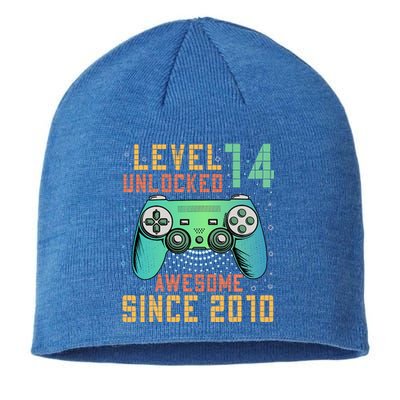 Level 14 Unlocked 14th Birthday 14 Year Old Gifts Sustainable Beanie