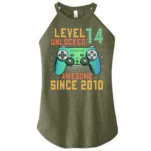 Level 14 Unlocked 14th Birthday 14 Year Old Gifts Women's Perfect Tri Rocker Tank