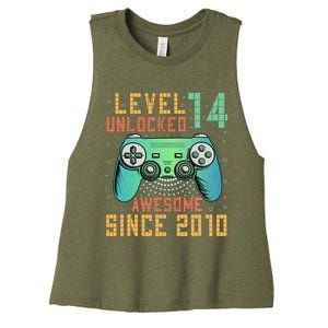 Level 14 Unlocked 14th Birthday 14 Year Old Gifts Women's Racerback Cropped Tank