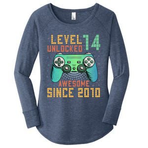 Level 14 Unlocked 14th Birthday 14 Year Old Gifts Women's Perfect Tri Tunic Long Sleeve Shirt