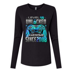 Level 15 Unlocked Awesome Since 2008 15th Birthday Gaming Womens Cotton Relaxed Long Sleeve T-Shirt