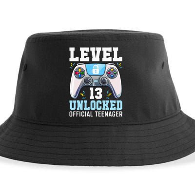 Level 13 Unlocked Video Game 13th Birthday Gamer Kids Sustainable Bucket Hat