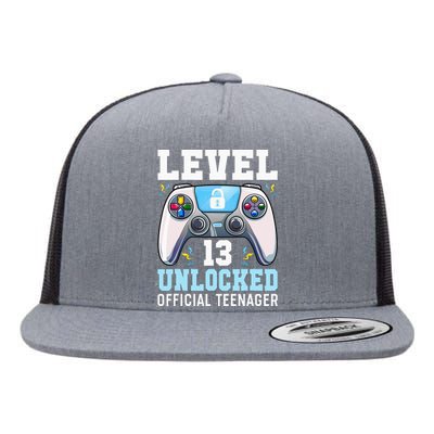 Level 13 Unlocked Video Game 13th Birthday Gamer Kids Flat Bill Trucker Hat