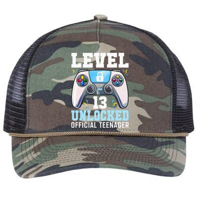 Level 13 Unlocked Video Game 13th Birthday Gamer Kids Retro Rope Trucker Hat Cap