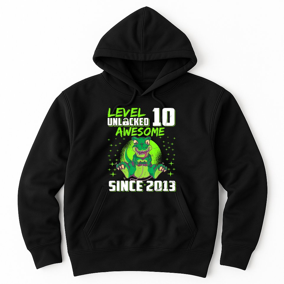 Level 10 Unlocked Awesome Since 2013 10th Birthday Gaming Hoodie