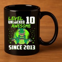 Level 10 Unlocked Awesome Since 2013 10th Birthday Gaming 11oz C Handle Ceramic Mug