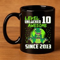 Level 10 Unlocked Awesome Since 2013 10th Birthday Gaming 11oz C Handle Ceramic Mug