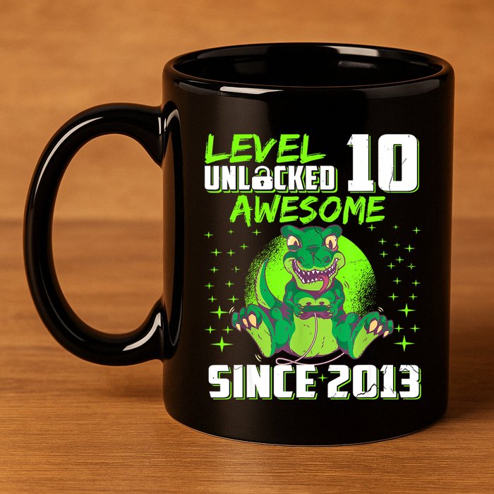 Level 10 Unlocked Awesome Since 2013 10th Birthday Gaming 11oz C Handle Ceramic Mug