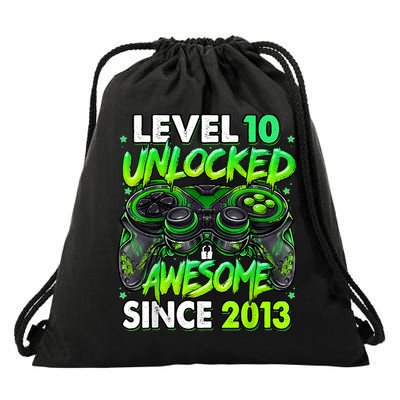 Level 10 Unlocked Awesome Since 2013 10th Birthday Gaming Drawstring Bag