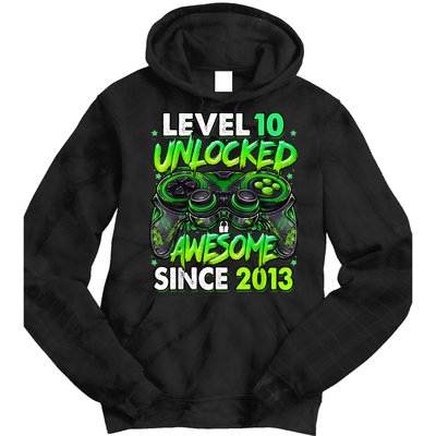 Level 10 Unlocked Awesome Since 2013 10th Birthday Gaming Tie Dye Hoodie