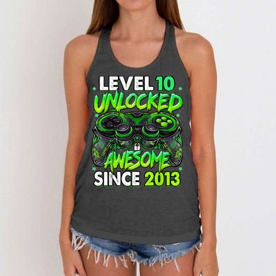 Level 10 Unlocked Awesome Since 2013 10th Birthday Gaming Women's Knotted Racerback Tank
