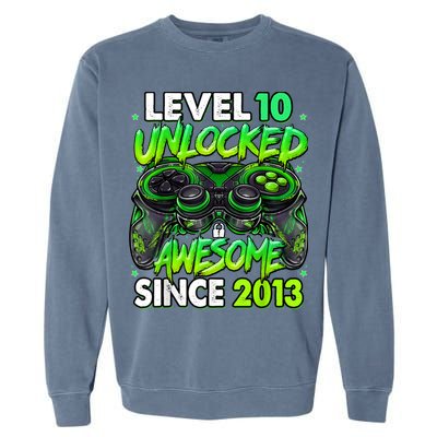 Level 10 Unlocked Awesome Since 2013 10th Birthday Gaming Garment-Dyed Sweatshirt