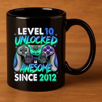 Level 10 Unlocked Awesome Since 2012 10th Birthday Gaming 11oz C Handle Ceramic Mug