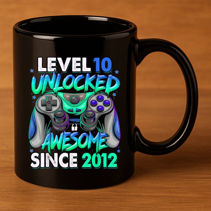 Level 10 Unlocked Awesome Since 2012 10th Birthday Gaming 11oz C Handle Ceramic Mug