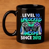 Level 10 Unlocked Awesome Since 2012 10th Birthday Gaming 11oz C Handle Ceramic Mug