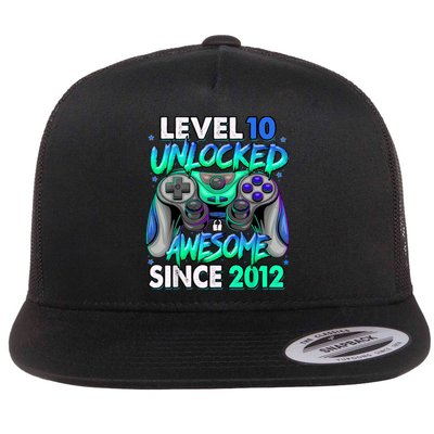 Level 10 Unlocked Awesome Since 2012 10th Birthday Gaming Flat Bill Trucker Hat