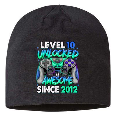 Level 10 Unlocked Awesome Since 2012 10th Birthday Gaming Sustainable Beanie