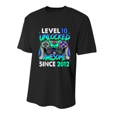 Level 10 Unlocked Awesome Since 2012 10th Birthday Gaming Youth Performance Sprint T-Shirt