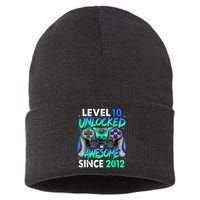 Level 10 Unlocked Awesome Since 2012 10th Birthday Gaming Sustainable Knit Beanie