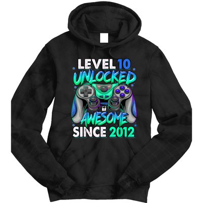 Level 10 Unlocked Awesome Since 2012 10th Birthday Gaming Tie Dye Hoodie