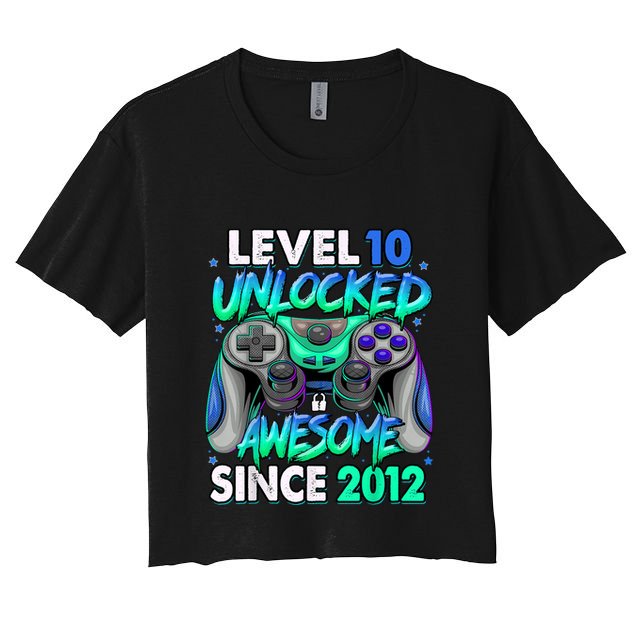 Level 10 Unlocked Awesome Since 2012 10th Birthday Gaming Crop Top
