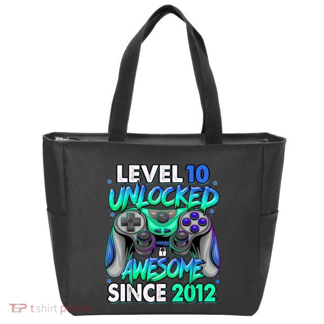 Level 10 Unlocked Awesome Since 2012 10th Birthday Gaming Zip Tote Bag