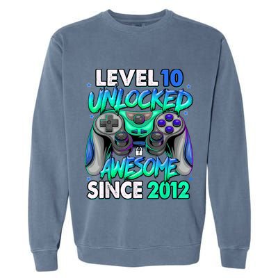 Level 10 Unlocked Awesome Since 2012 10th Birthday Gaming Garment-Dyed Sweatshirt
