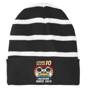 Level 10 Unlock Awesome Since 2013 Striped Beanie with Solid Band