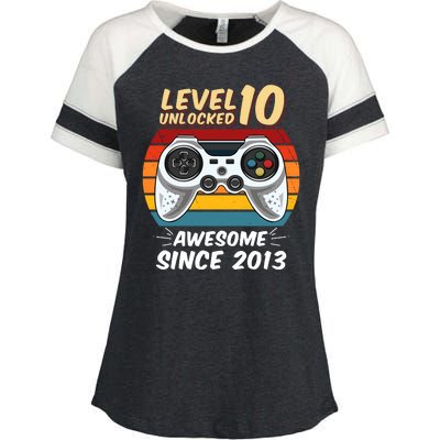 Level 10 Unlock Awesome Since 2013 Enza Ladies Jersey Colorblock Tee