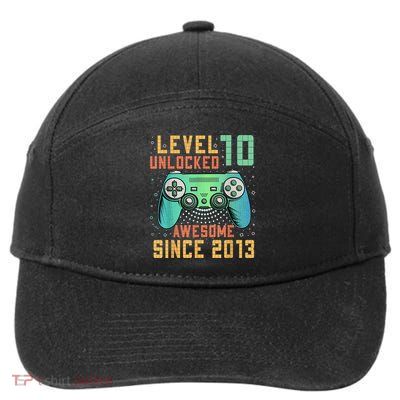 Level 10 Unlocked 10th Birthday 10 Year Old Boy Gamer Bday 7-Panel Snapback Hat