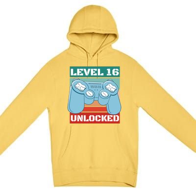 Level 16 Unlocked Gaming Retro Premium Pullover Hoodie