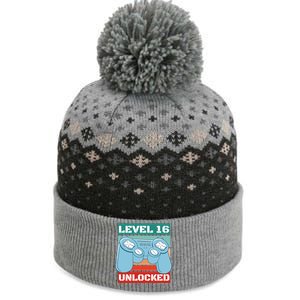 Level 16 Unlocked Gaming Retro The Baniff Cuffed Pom Beanie