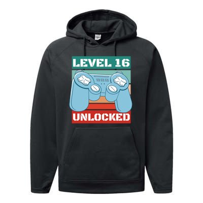 Level 16 Unlocked Gaming Retro Performance Fleece Hoodie