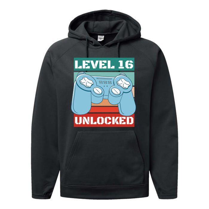 Level 16 Unlocked Gaming Retro Performance Fleece Hoodie