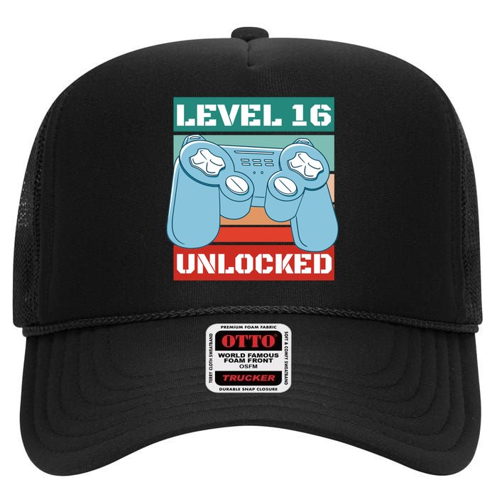 Level 16 Unlocked Gaming Retro High Crown Mesh Back Trucker Hat