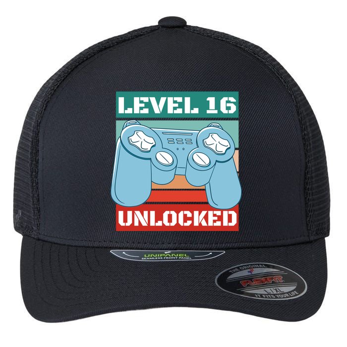 Level 16 Unlocked Gaming Retro Flexfit Unipanel Trucker Cap