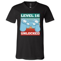 Level 16 Unlocked Gaming Retro V-Neck T-Shirt