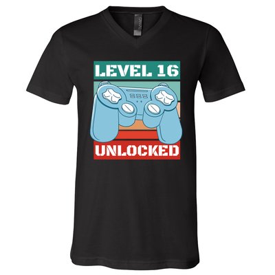 Level 16 Unlocked Gaming Retro V-Neck T-Shirt