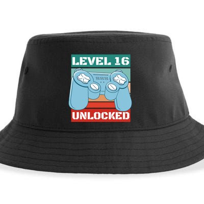 Level 16 Unlocked Gaming Retro Sustainable Bucket Hat