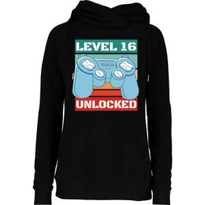 Level 16 Unlocked Gaming Retro Womens Funnel Neck Pullover Hood