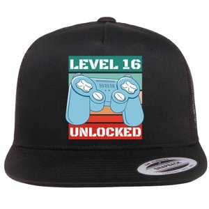 Level 16 Unlocked Gaming Retro Flat Bill Trucker Hat