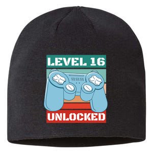 Level 16 Unlocked Gaming Retro Sustainable Beanie