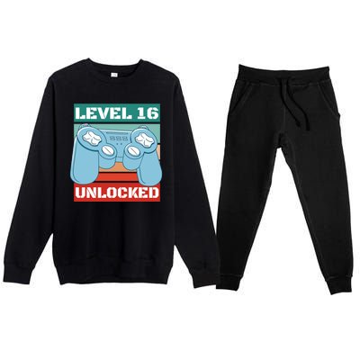 Level 16 Unlocked Gaming Retro Premium Crewneck Sweatsuit Set