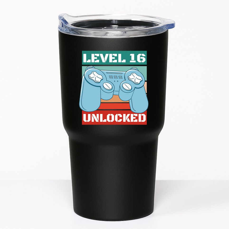 Level 16 Unlocked Gaming Retro Tumbler