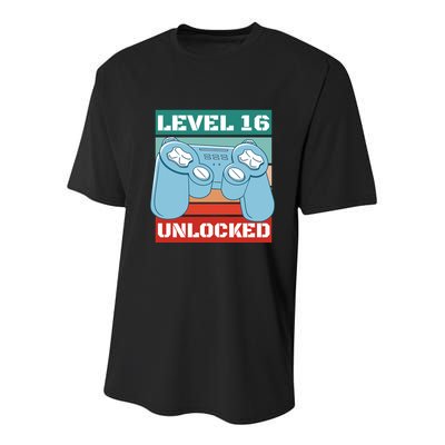 Level 16 Unlocked Gaming Retro Youth Performance Sprint T-Shirt