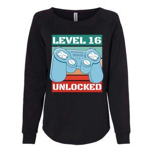 Level 16 Unlocked Gaming Retro Womens California Wash Sweatshirt