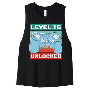 Level 16 Unlocked Gaming Retro Women's Racerback Cropped Tank