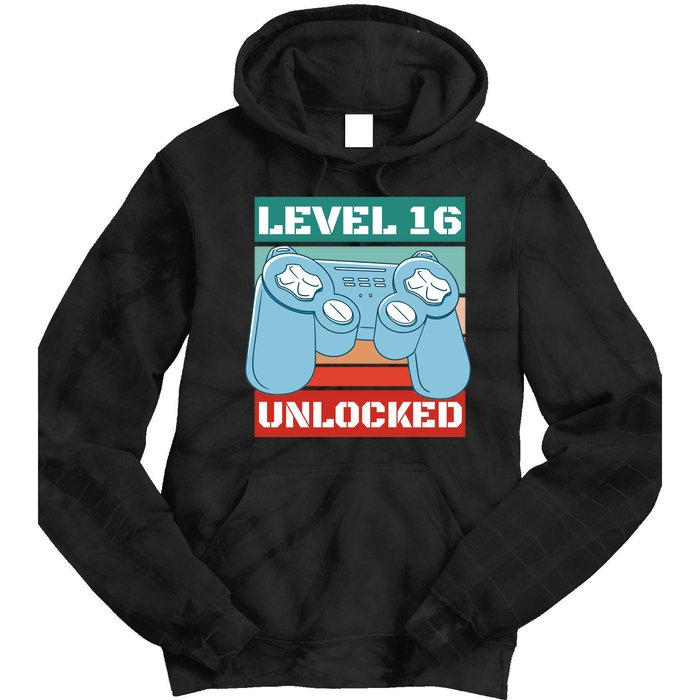 Level 16 Unlocked Gaming Retro Tie Dye Hoodie