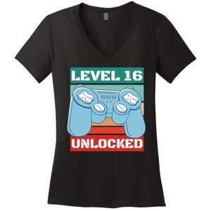 Level 16 Unlocked Gaming Retro Women's V-Neck T-Shirt